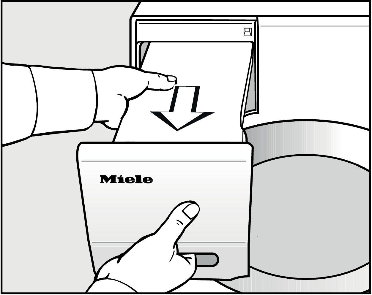 Trockner ausschalten und den Kondenswasserbehälter herausziehen.