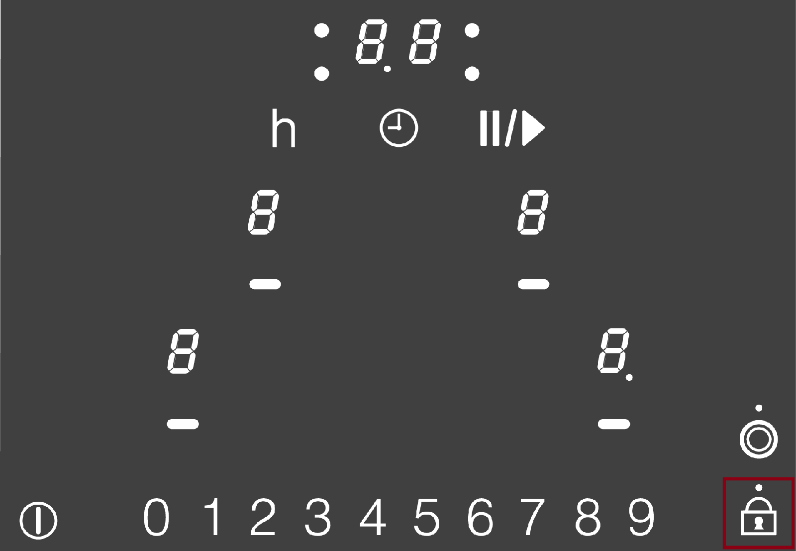 Bei Kochfeldern mit Schlosstaste: die Schlosstaste gedrückt halten, bis LC und die Verriegelungsleuchte erlöschen.